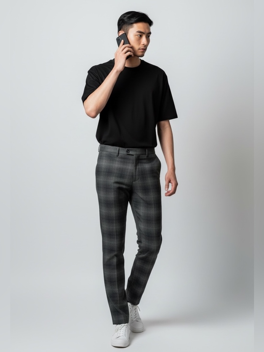 Armani Exchange Men's Charcoal Plaid Dress Pants